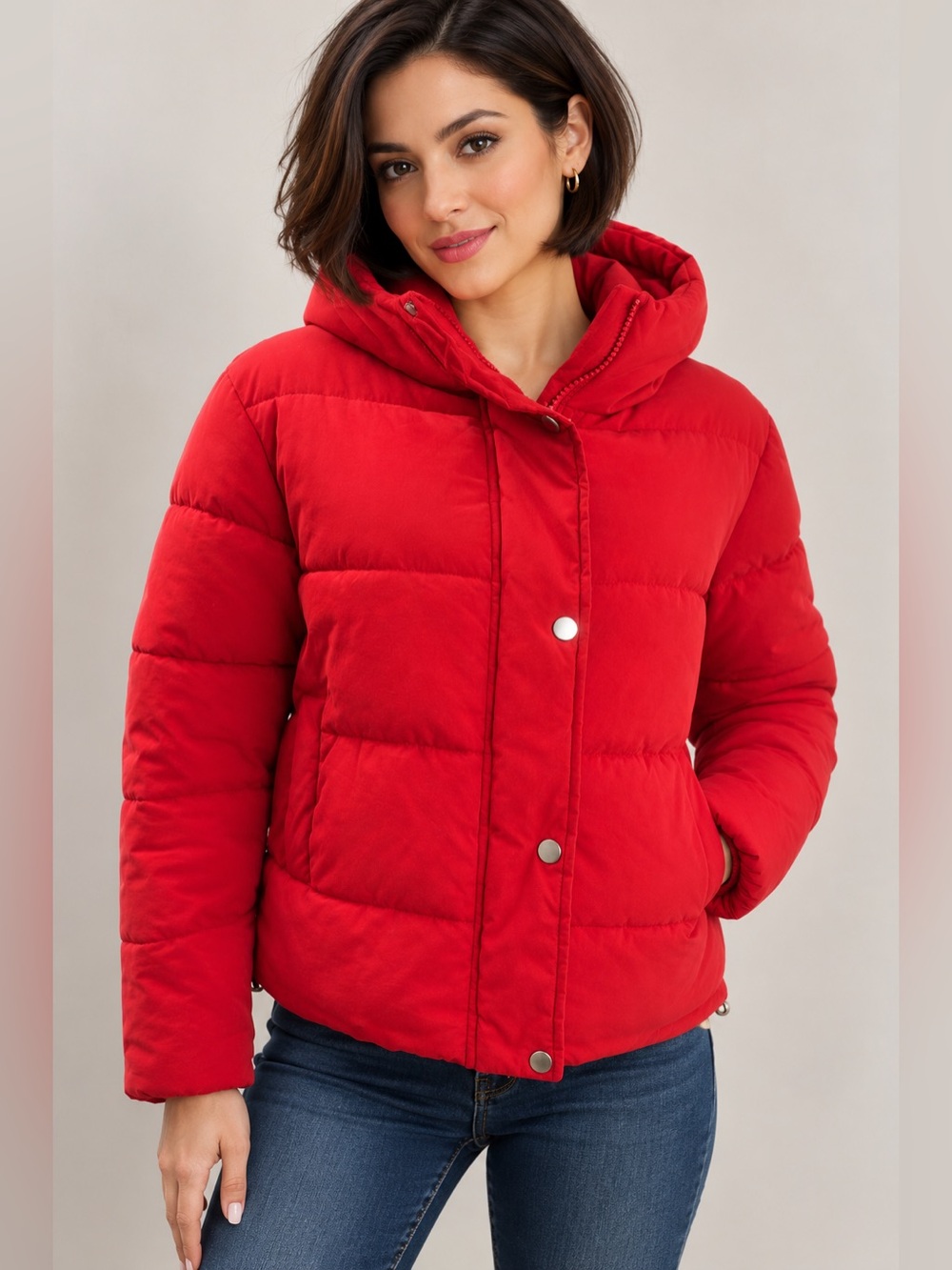 George Red Women's Winter Short Puffer Jacket Coat Long Sleeve Size XS